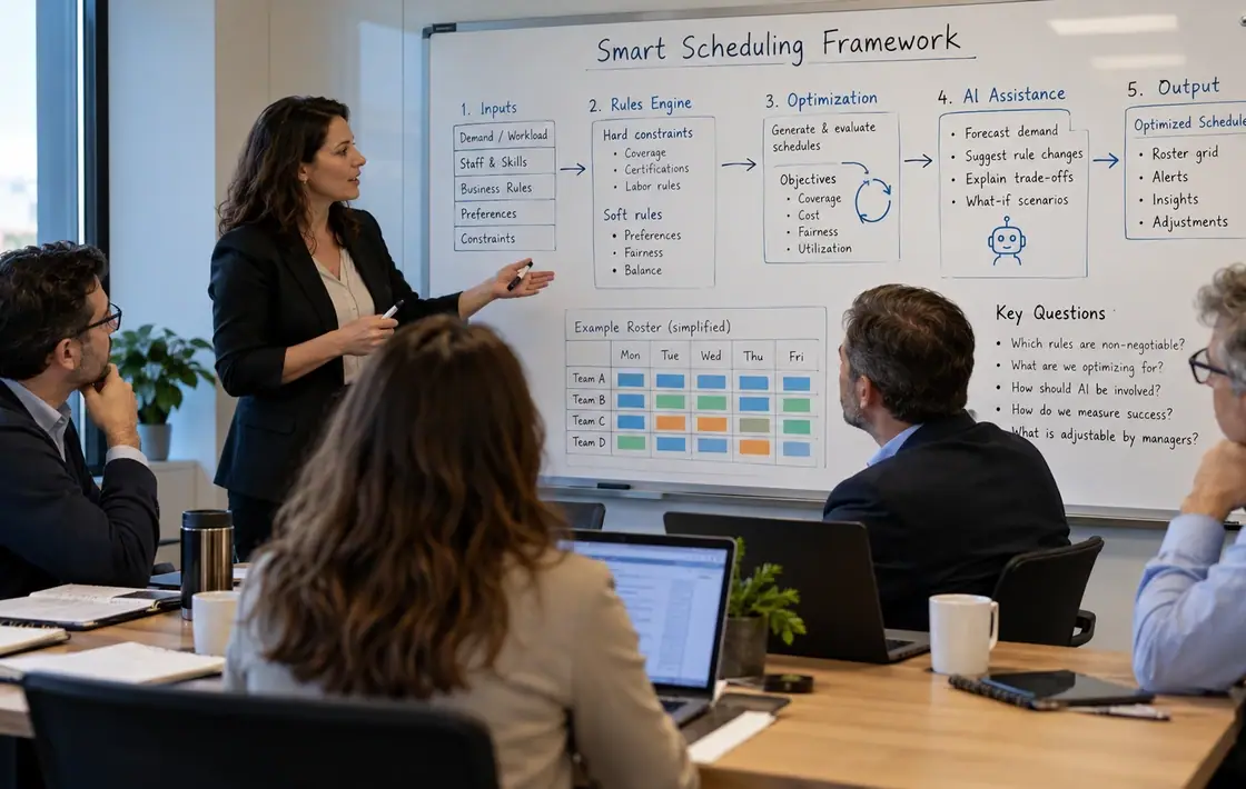 Illustrative photograph: Rules, Optimisation and AI: Who Does What in Intelligent Scheduling?