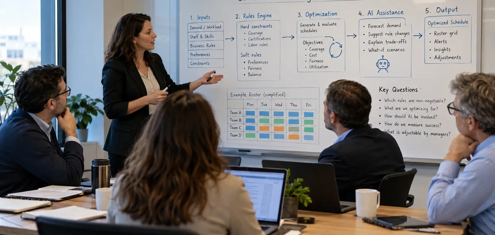 Illustrative photograph: Rules, Optimisation and AI: Who Does What in Intelligent Scheduling?
